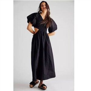 Free People Endless Summer Kalina Midi Dress XS Black Smocked Effortless Boho